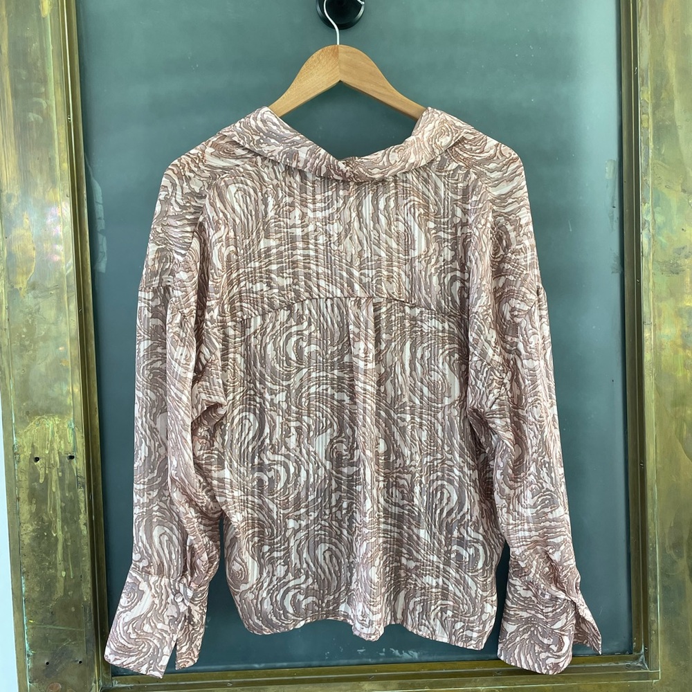 New Parker Sheer Abstract Swirl Button Down Blouse Size Small Metallic Gold - Picture 5 of 6